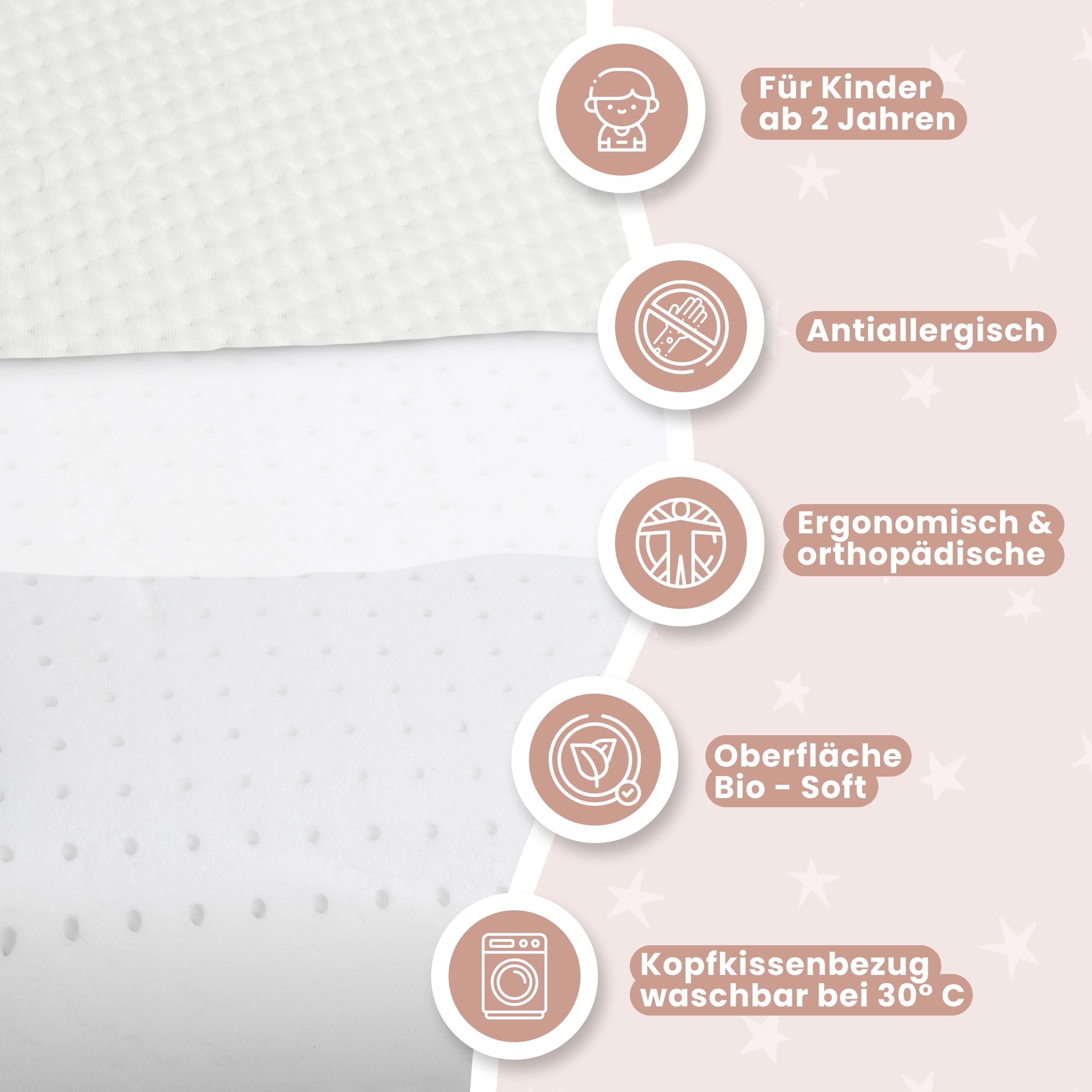 MIMUSELINA Viscoelastisch Kinderkissen 60x40x6 cm | Hypoallergenes Memory Foam für Babys | Kleine Kissen für Kinder, Ergonomisch & Atmungsaktiv | Abnehmbarer, Waschbarer Bezug aus Tencel