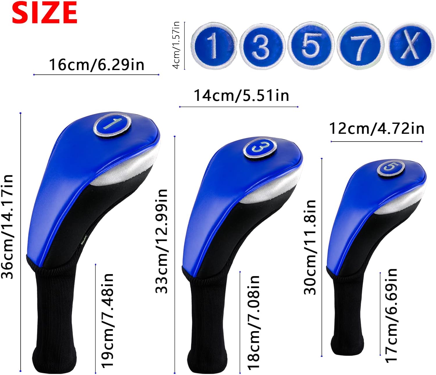 Andux 4pcs/Set PU Golf Wood Club Head Covers 460cc Driver Covers with Long Neck