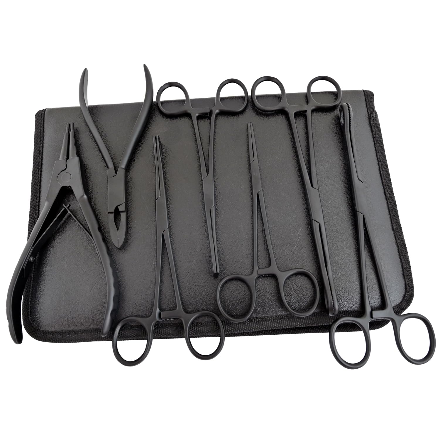 MuskalMed Full Black 7 Piece Body Piercing Instruments Kit Tools Pennington Sponge Forceps Stainless Steel Instruments with Carry Case MBK-B-01