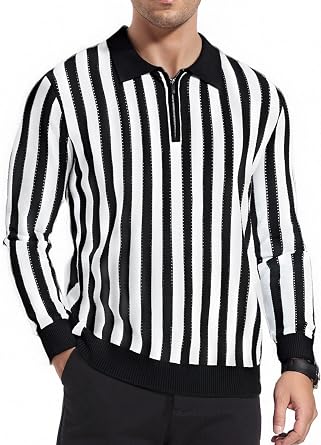 Esabel.C Mens Knit Polo Shirts Long Sleeve Ribbed Textured Polo Shirt Fashion Collared Casual Golf Shirts