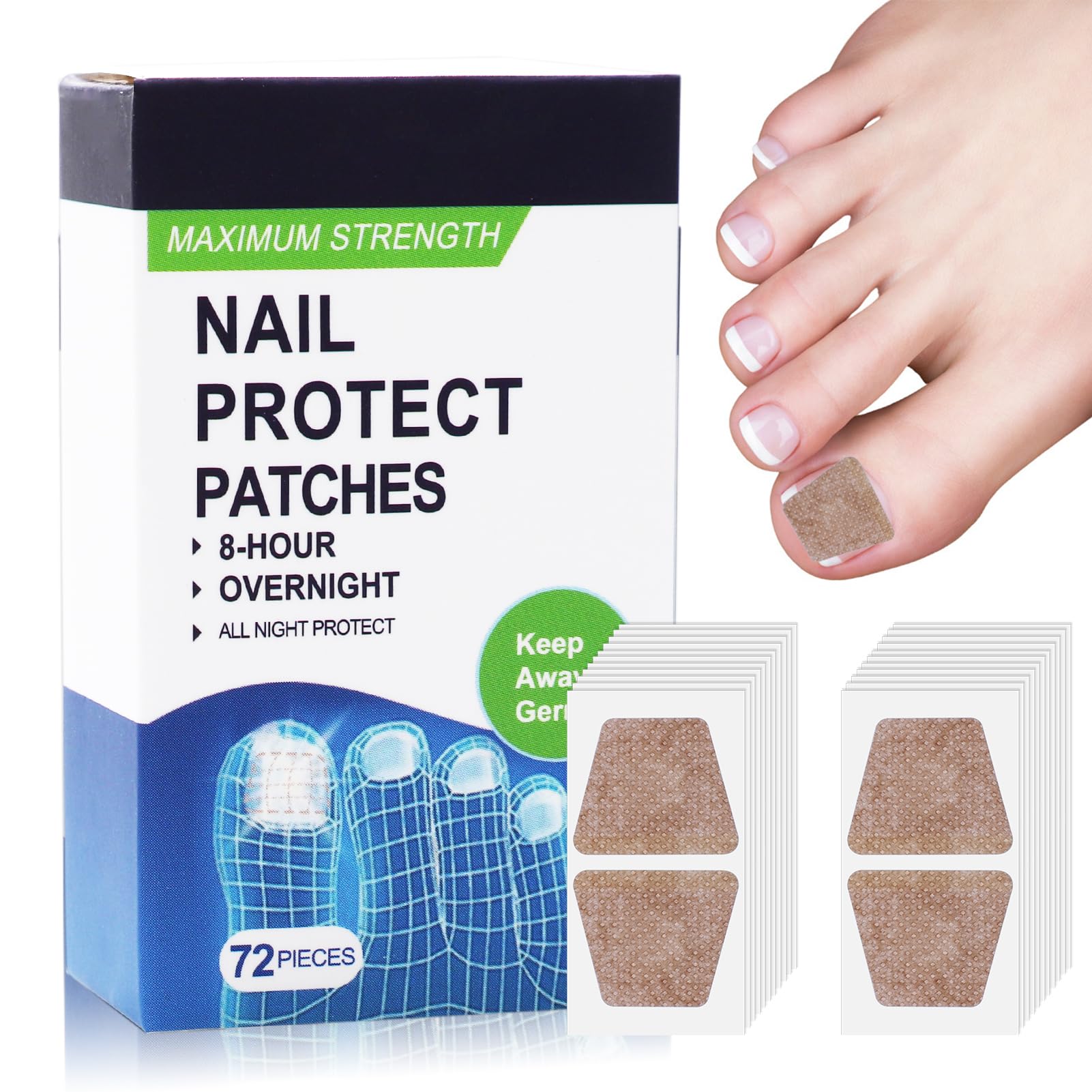 72PCS Fungal Nail Repair Patches Fungal Nail Treatment for Toenails Toenails Repair Patches Restores Multi-Purpose Nail Fungus Patches for Weak and Damaged Nails