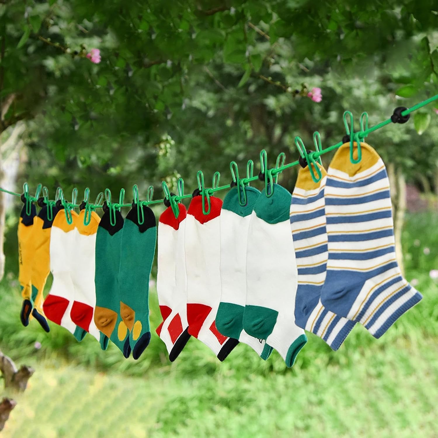 Camping Clothesline | Windproof Drying Clothesline | Elastic Laundry Clothes Lines with Windproof Clips for Backyard, Laundry