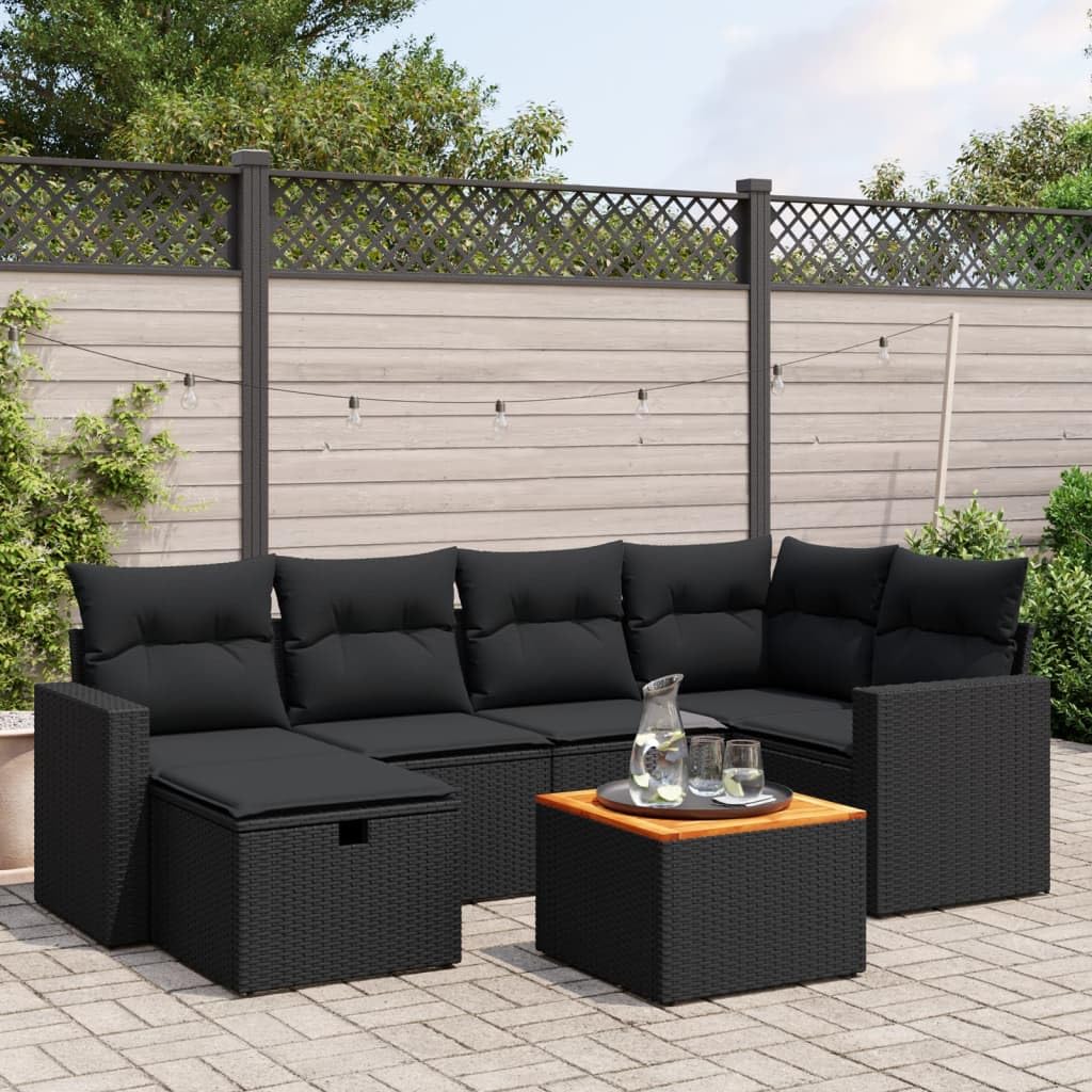 LAPOOH Set Divani da Giardino con Cuscini 7pz Nero Polyrattan,Set Divani da Giardino,Divanetti da Esterno,Divani da Esterno Giardino,Set di Mobili da Giardino-3264835