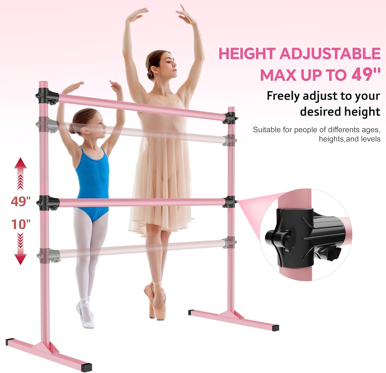 zlinke 4ft height adjustable ballet barre, freestanding ballet bar, heavy duty dance bar support, sturdy construction, anti-slip for kids adult, home and gym use