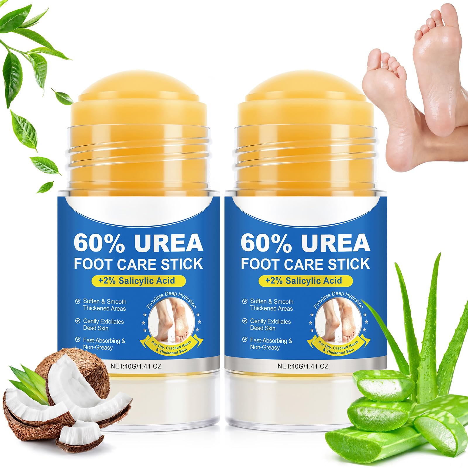 Crema piedi urea 60 per cento, Crema Piedi Arricchita con Urea al 60% per Levigare la Pelle Ruvida e Dura, Idratazione Profonda per Piedi più Morbidi e Lisci,40g (2PC)