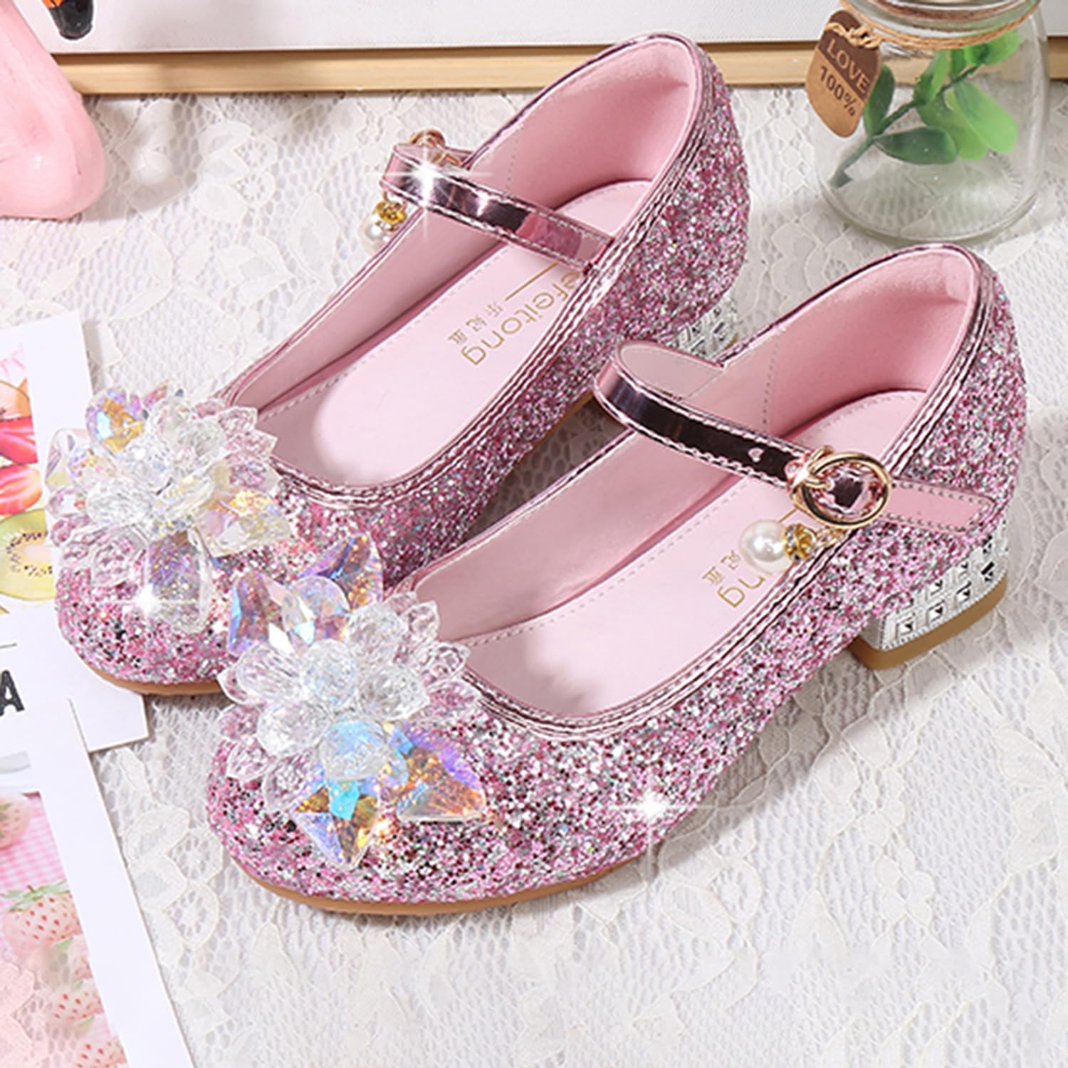 Mädchen Schuhes für Verkleidung Sandalen Geschlossene Zehe Kinder Prinzessinnenschuhe Geburtstag Karneval Weihnachten Ballerinas Blockabsatz Abriebfest