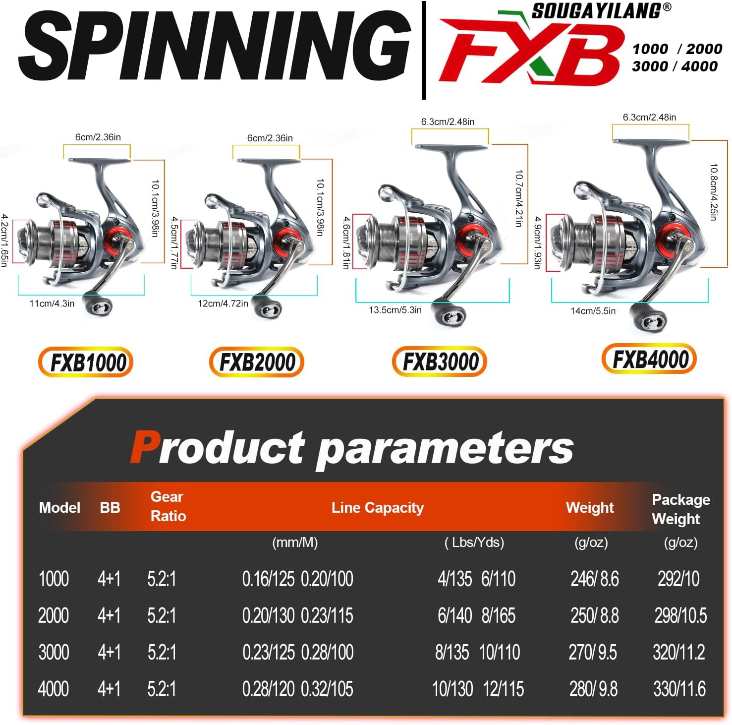 Sougayilang Spinning Fishing Reel 1000/2000/3000/4000 Series Strong Metal Body with Interchangeable Left/Right Handle Freshwater Fishing Gear for Trout Bass Walleye