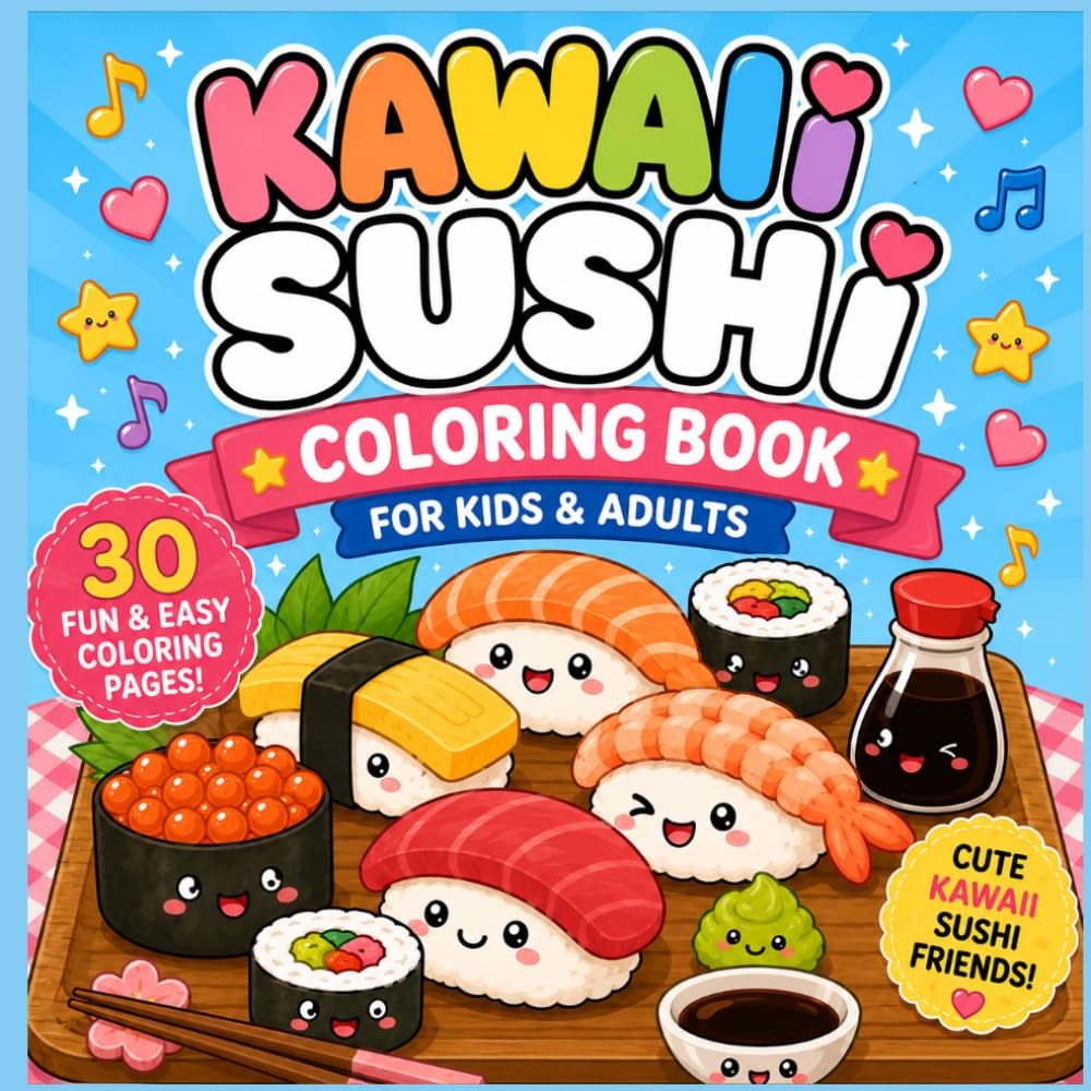 Kawaii Sushi Coloring Book for Kids & Adults 30 Fun & Easy Coloring Pages with Cute Japanese Food Friends (Kawaii Japanese Food Coloring Series)