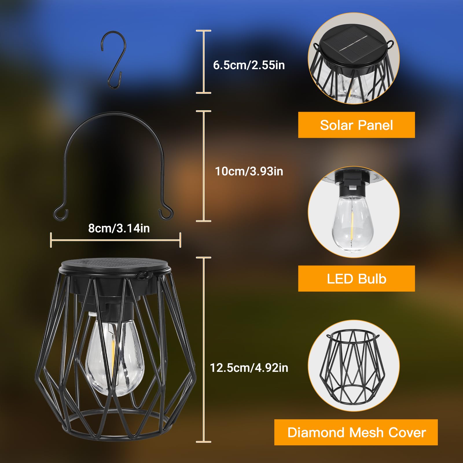Lanterne Solaire Extérieur 2 Pièces - Forme Cruche Métal, IP65 Étanche, Lumière Blanc Chaud, Chargement Solaire