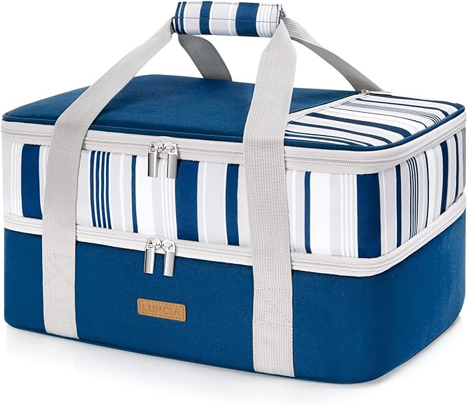 Lifewit LUNCIA Insulated Double Decker Casserole Carrier, Lasagna Lugger Tote Keeps Food Hot or Cold, Thermal Lunch Bag for Potluck Parties, Picnic and Cookouts, Fits 9" x 13" Baking Dish, Black