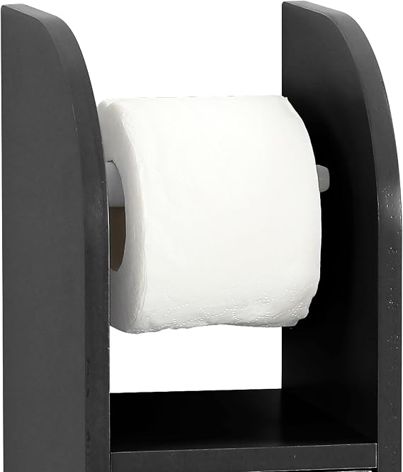 Taylor & Brown Free Standing Tall Wooden Toilet Paper Roll Holder Bathroom Cabinet Tissue Storage Cupboard Stand with Shelf, Black W18cm x D20cm x H79cm