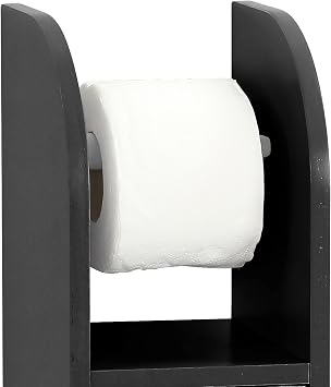 Taylor & Brown Free Standing Tall Wooden Toilet Paper Roll Holder Bathroom Cabinet Tissue Storage Cupboard Stand with Shelf, Black W18cm x D20cm x H79cm