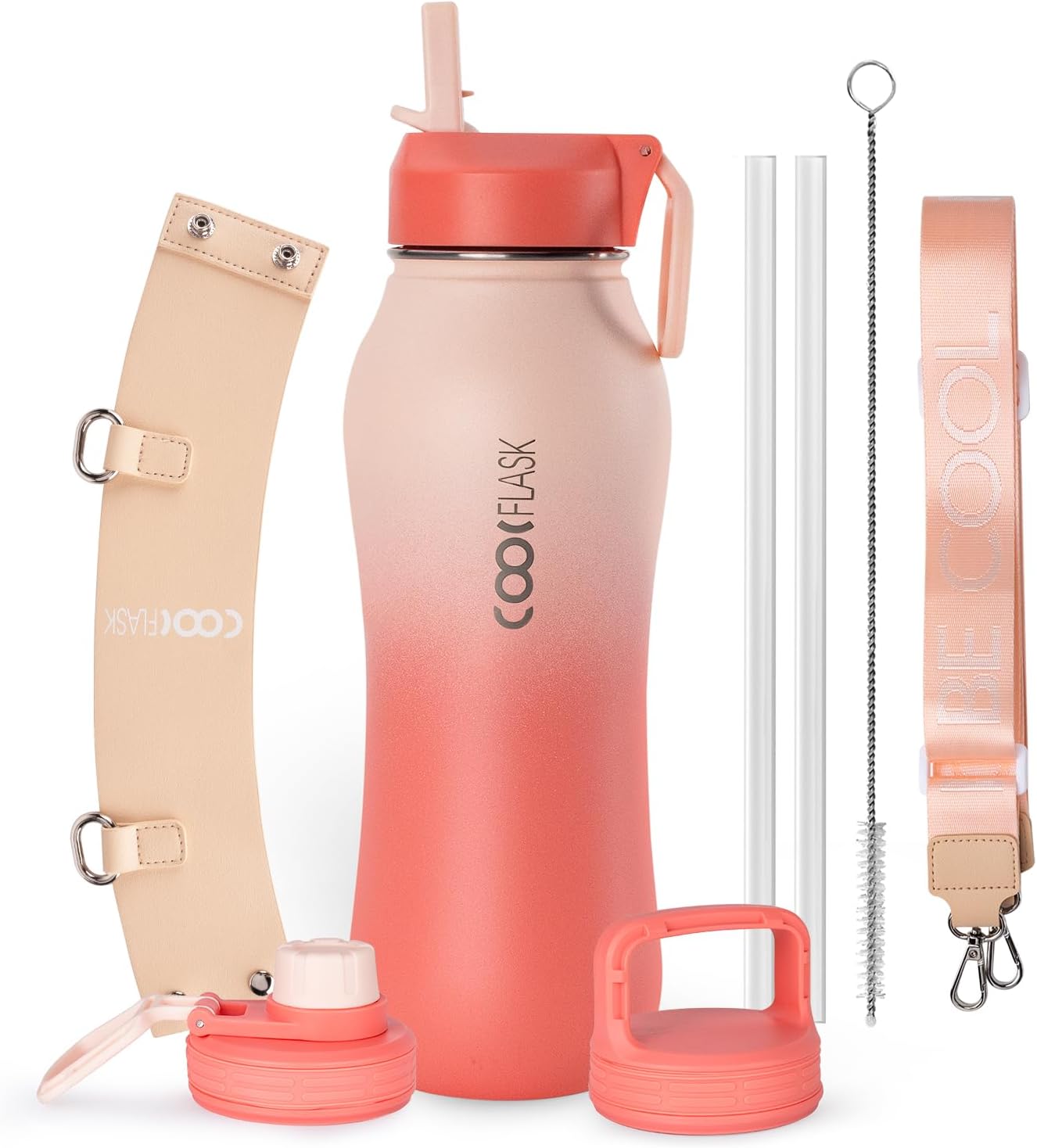 Coolflask 32 oz Water Bottle with Straw, insulated Water