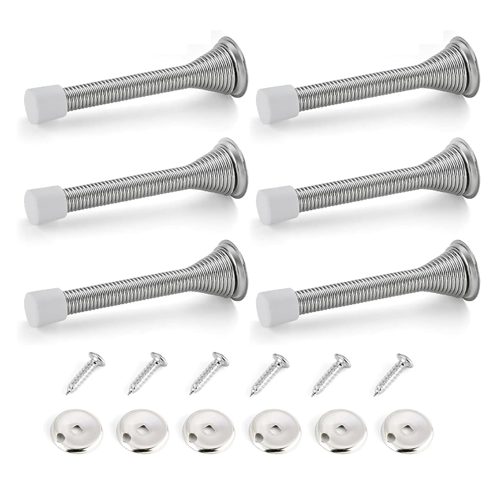 Oonoywoo Silvery 6 Pcs Spring Door Stop, Sprung Stopper, Wall Mounted Chrome Spring Door Stop, Chrome Door Stops For Protect Walls And Doors