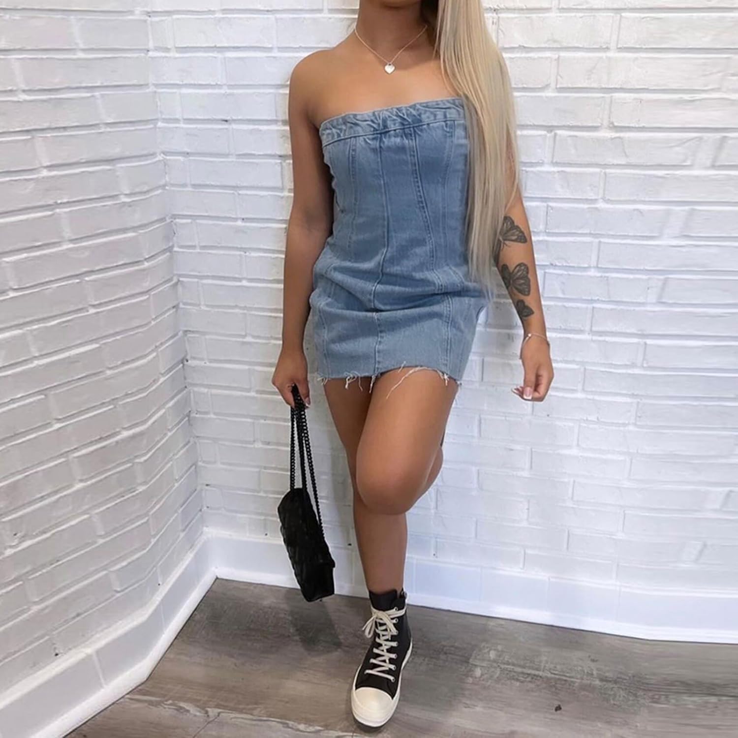 Denim Dress Women Summer Sexy Sleeveless Off Shoulder Casual Bodycon Mini Dress Cocktail Party Wear - Image 3