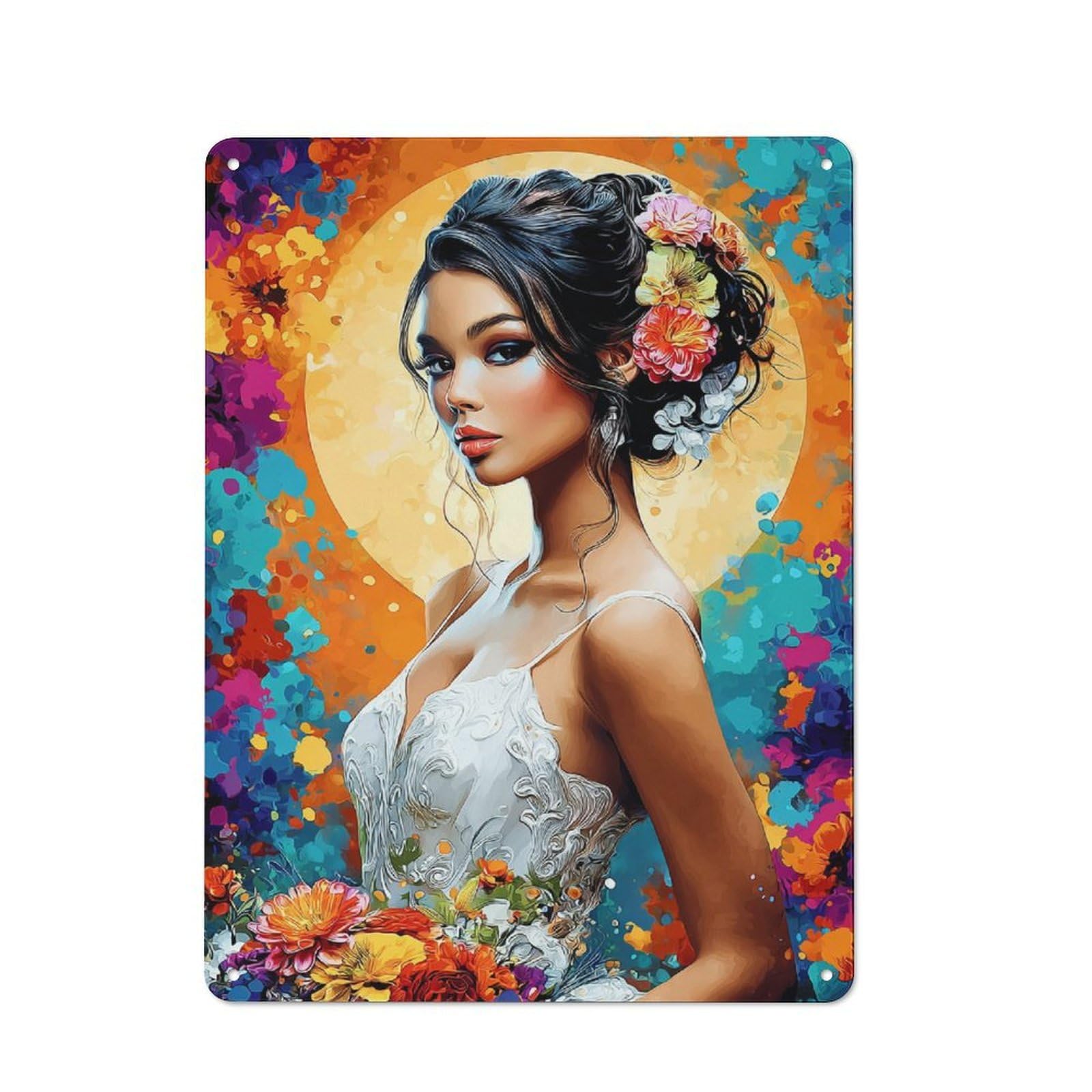 Junmoney Floral Fantasy Artistic Portrait Cottage Metal Wall Decor 40X30cm, Shed Metal Sign For Conservatory, Home Bar Or Utility Room