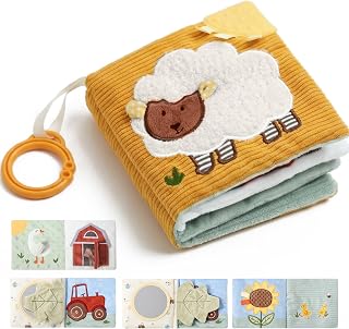 let's make Baby Sensorisches Stoffbuch Baby Spielzeug ab 0 3 6 12 Monate - Interaktive Fühlbuch Knisterbuch mit Spiegel Rassel, Kinderwagenspielzeug Baby Geschenk Junge Mädchen (Schaf-Stoffbuch)