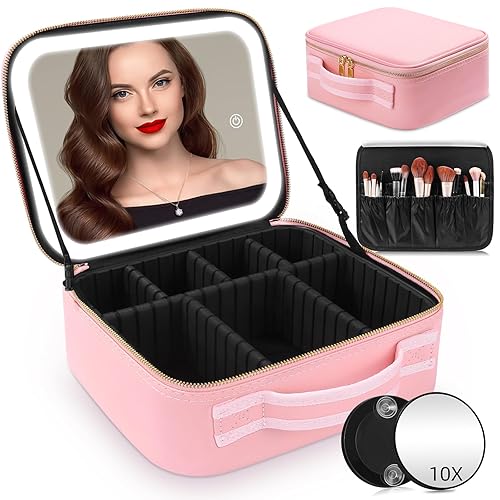 Makeup Bag with Mirror of LED Lighted, Travel Makeup Train