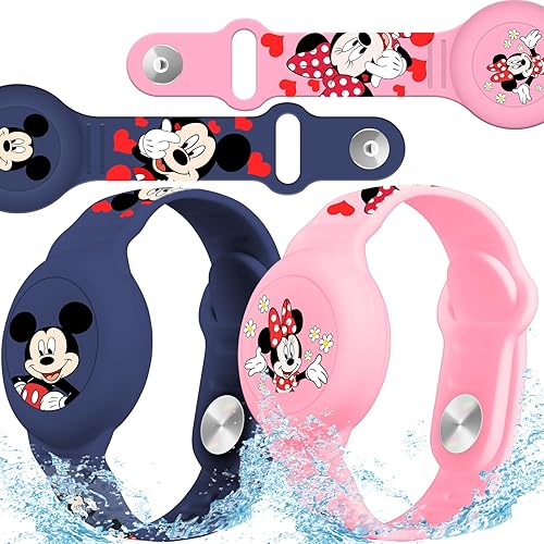 Pulsera impermeable de Airtag para niños [Paquete de 2], lindo soporte de Air Tag con diseño oculto de dibujos animados para niños con cobertura