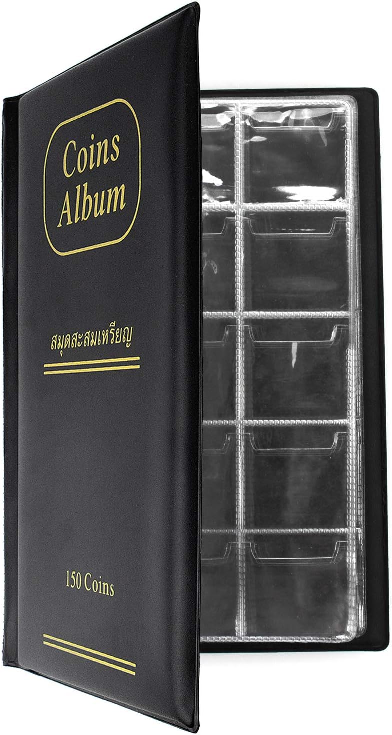 CenterZ 150 Pockets Coin Album, Penny Collecting Book Storage Case (Black)