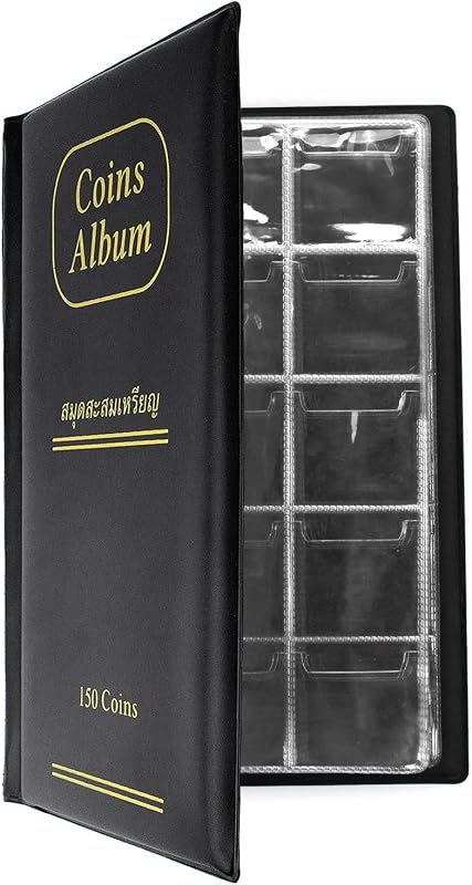 150 Pockets Coin Album, Penny Collecting Book, Souvenir Coins Collection Holder, Ideal for Pressed Pennies Passport, Hobby Coin Collector, Money Specie Display Storage Case (Black)