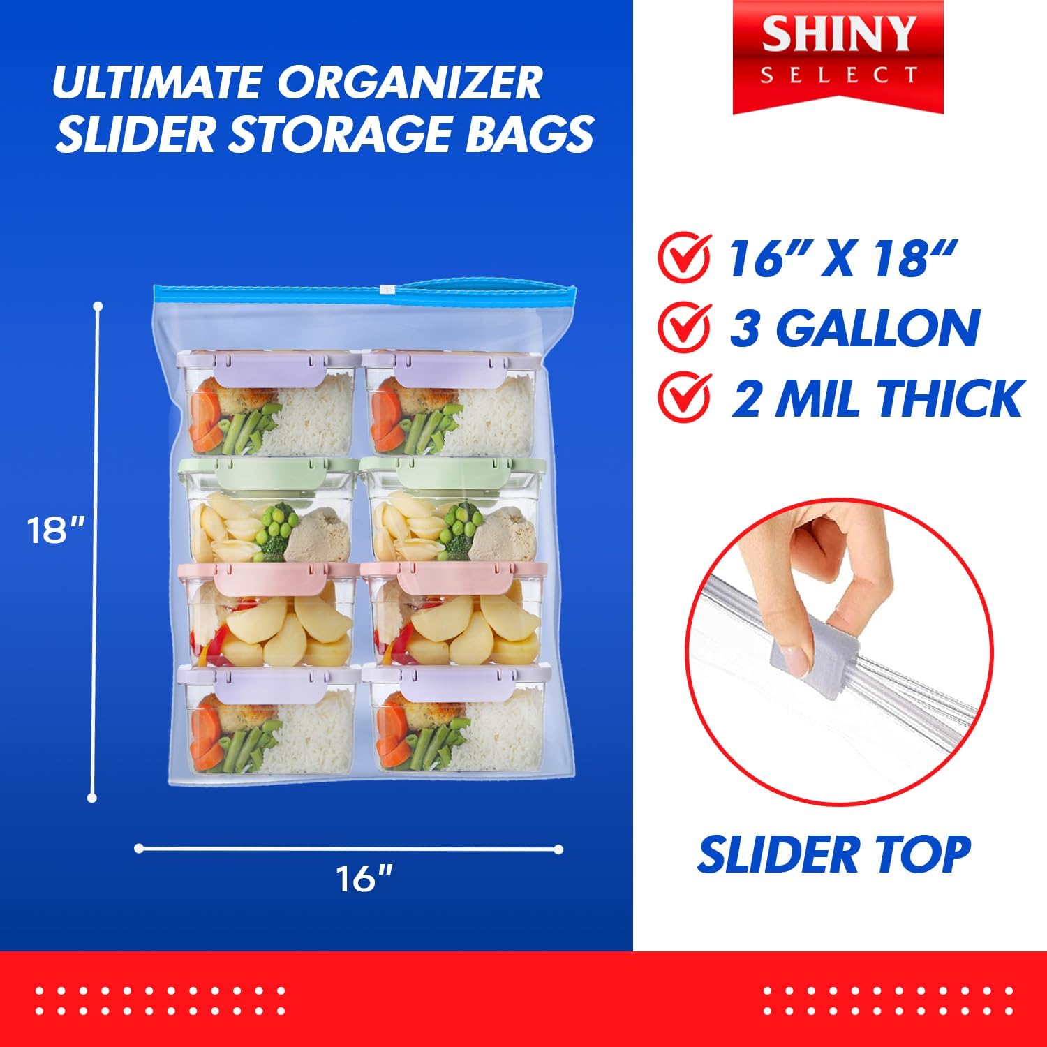 Shiny Select 3 Gallon Jumbo Slider Storage Bag, 16x18