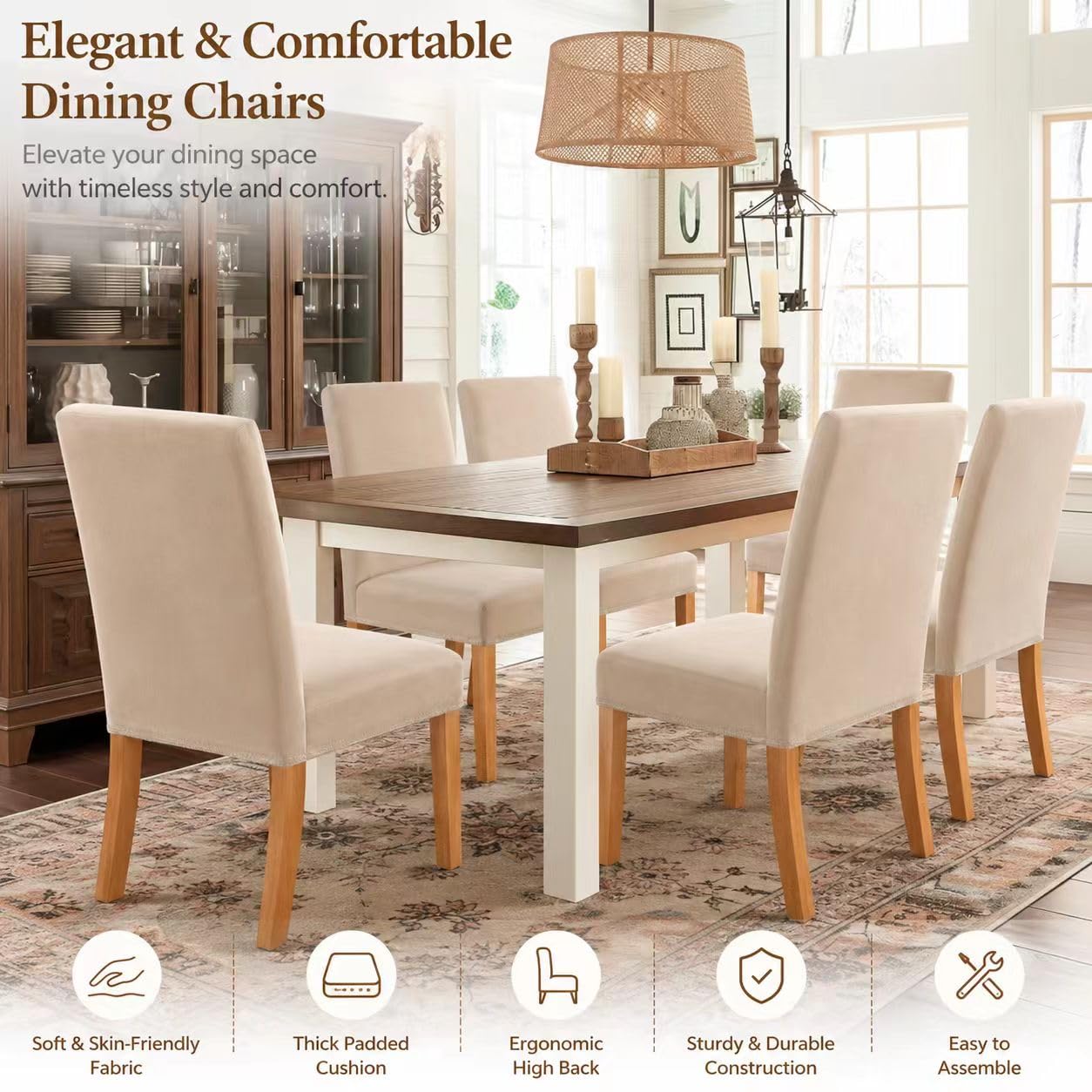 Coprisedia con Schienale in velluto 4/6 Pezzi, Fodere Sedie Elasticizzato Lavabile,Coprisedia con Schienale per Casa, Ristorante, Hotel, Cucina,decorazione per matrimoni (Beige, 6)