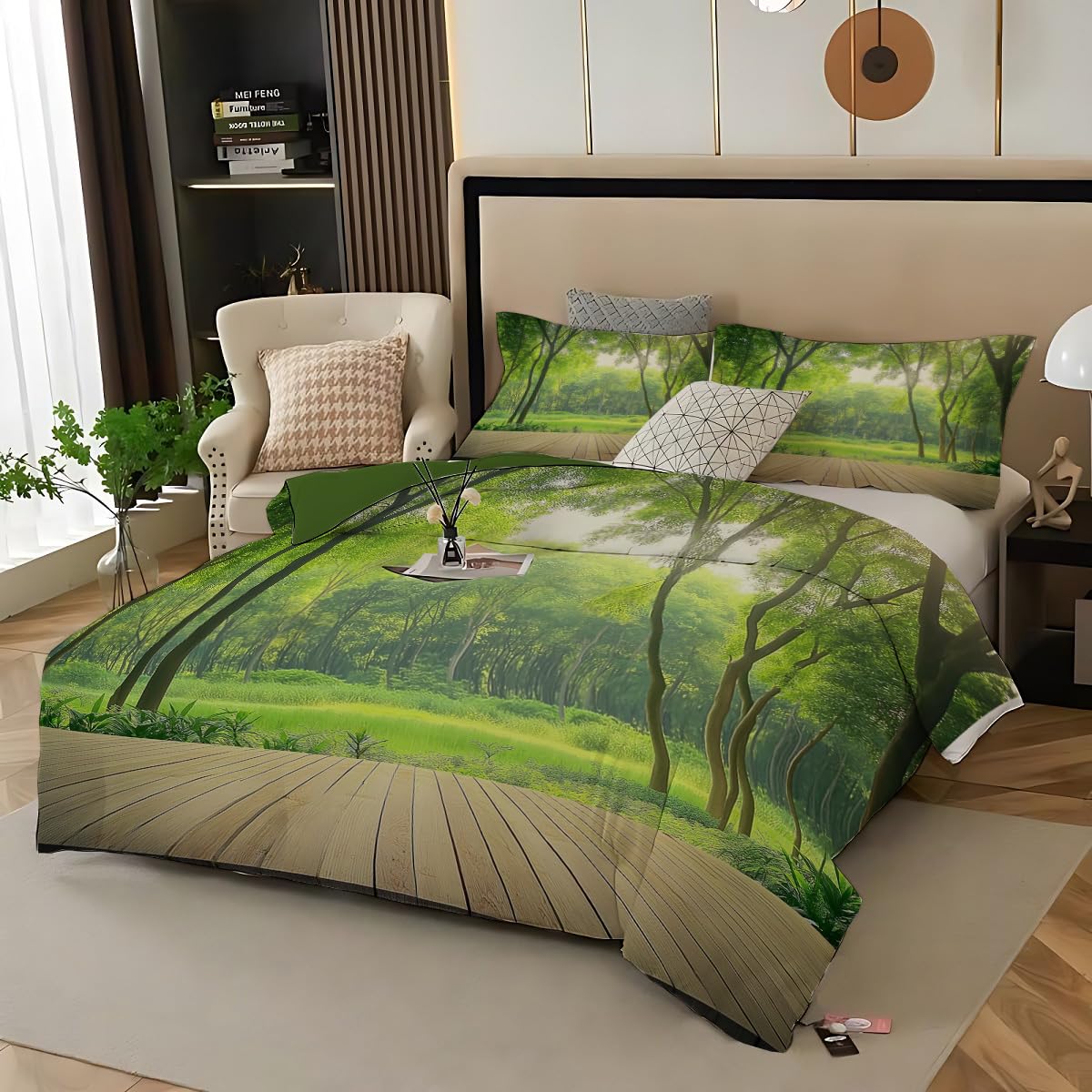 Housse de couette 220x240 forêt verte en microfibre imprimée