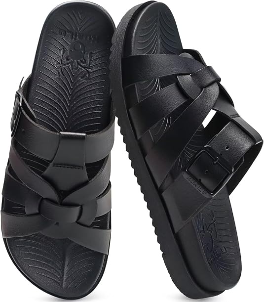 KuaiLu Gladiator Sandals for Women with Comfortable Arch Support Summer Beach Walking Fisherman Slides Boho Outfits Slip on Cushion Shoes Indoor Outdoor