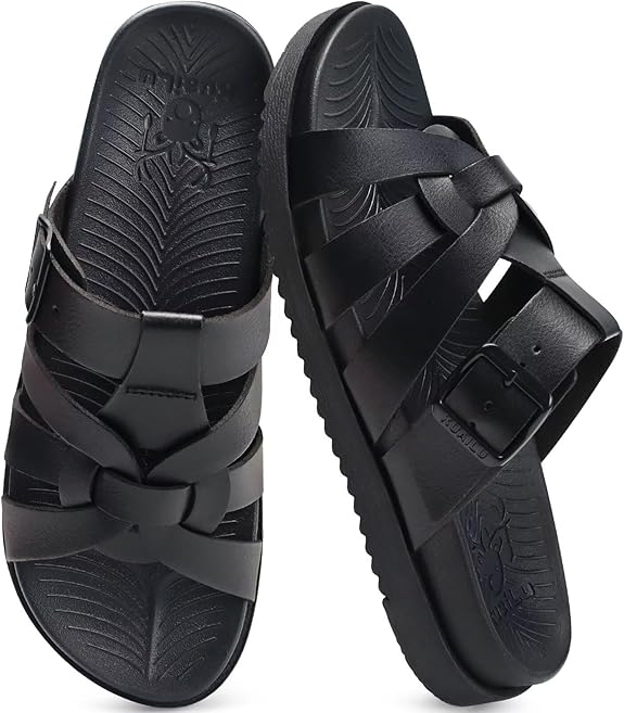 KuaiLu Gladiator Sandals for Women with Comfortable Arch Support Summer Beach Walking Fisherman Slides Boho Outfits Slip on Cushion Shoes Indoor Outdoor