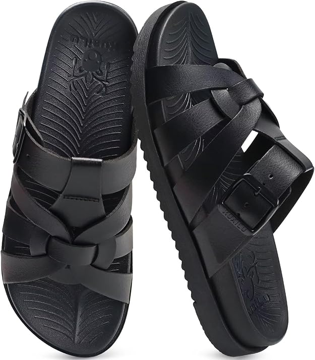 KuaiLu Gladiator Sandals for Women with Comfortable Arch Support Summer Beach Walking Fisherman Slides Boho Outfits Slip on Cushion Shoes Indoor Outdoor