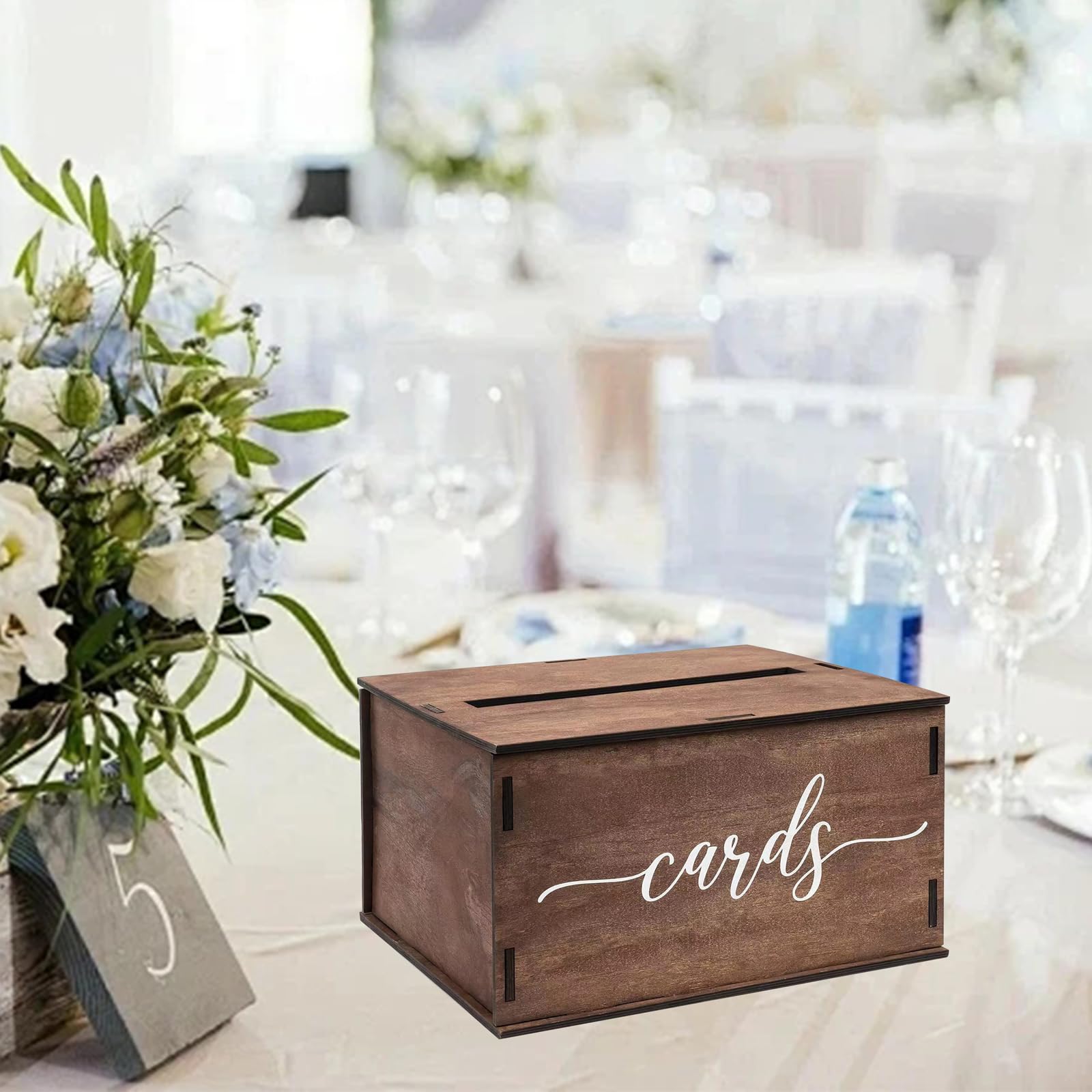 Scatola di Carte di Nozze in Legno 29,2x26,6x16,5 cm Scatola Porta Buste in Legno per Matrimonio con Fessura e Coperchio Scatola di Regalo per Ricevimento Anniversario Laurea
