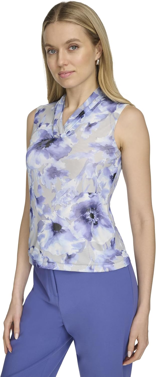 Calvin Klein Womens Sleeveless Pleated V-Neck Blouse - Image 3