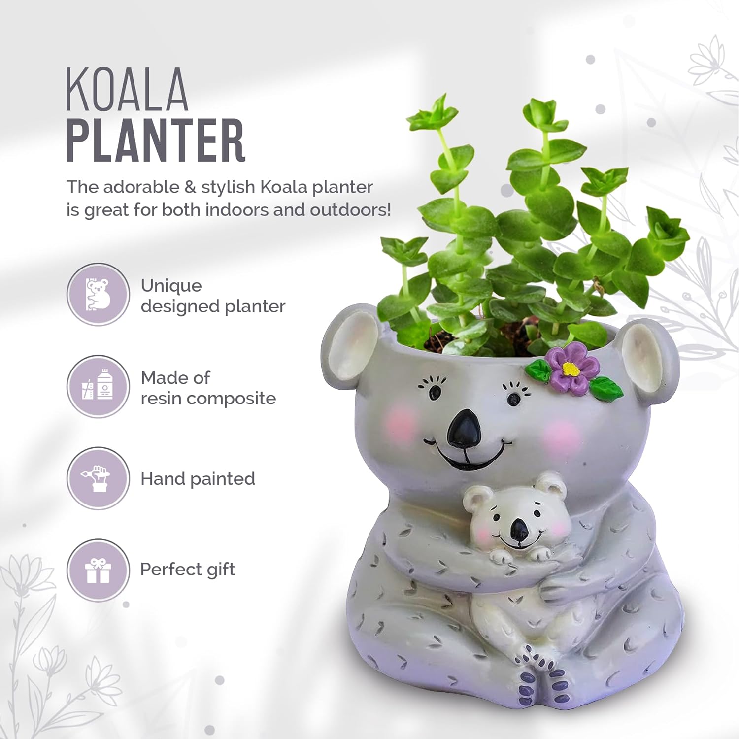 GFF Grass Flip Flops Animals Planters Koala Mama 5 Inch Plant Pots for Succulents Flowers Herbs Houseplants - Indoor Outdoor Live Plants Stand Garden Home Office Kitchen Decor