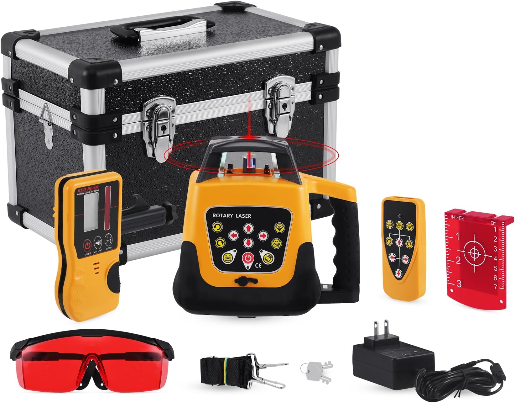 IglobalbuyAutomatic Self-Leveling Rotary Laser Rotating Horizontal & Vertical Laser Level Kit 500M w/Remote Control + Receiver, Leveling Transit Laser Level Red Beam for Construction (Rotary Laser)