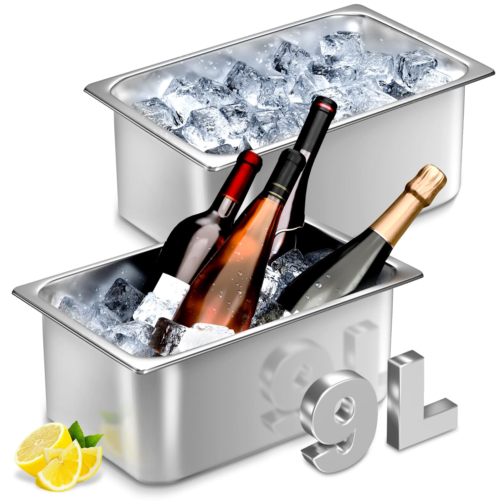 meekoo Eiskübel für Partys, Wein, Bier, Champagner, Edelstahl, Behälter für Gefrierschrank, Metall, Getränkeeimer, Cocktails, Weinkühlung für Mimosen, Bar, Zubehör, groß, 2 Stück