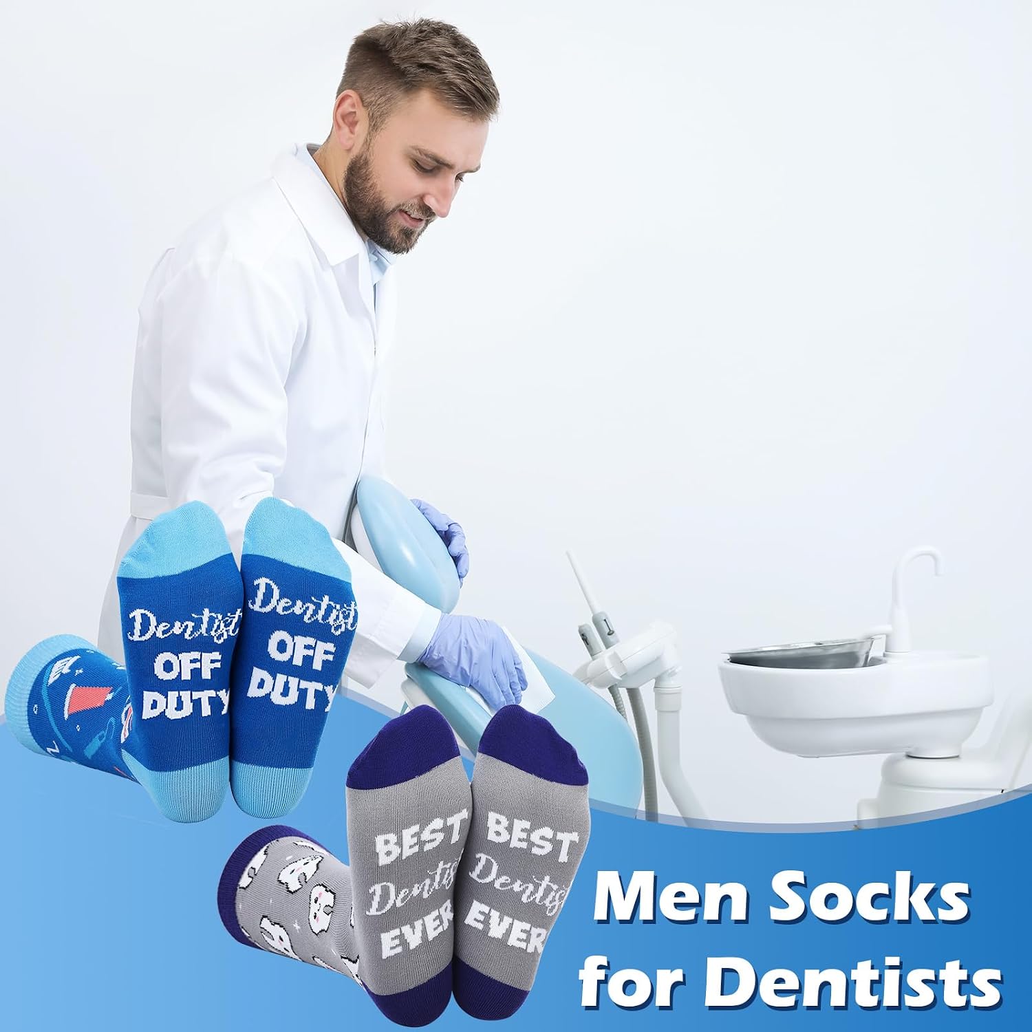 Shihanee 2 Pairs Funny Crew Socks for Men Dentist Lawyer Pastor Teacher Boss Socks Novelty Gifts