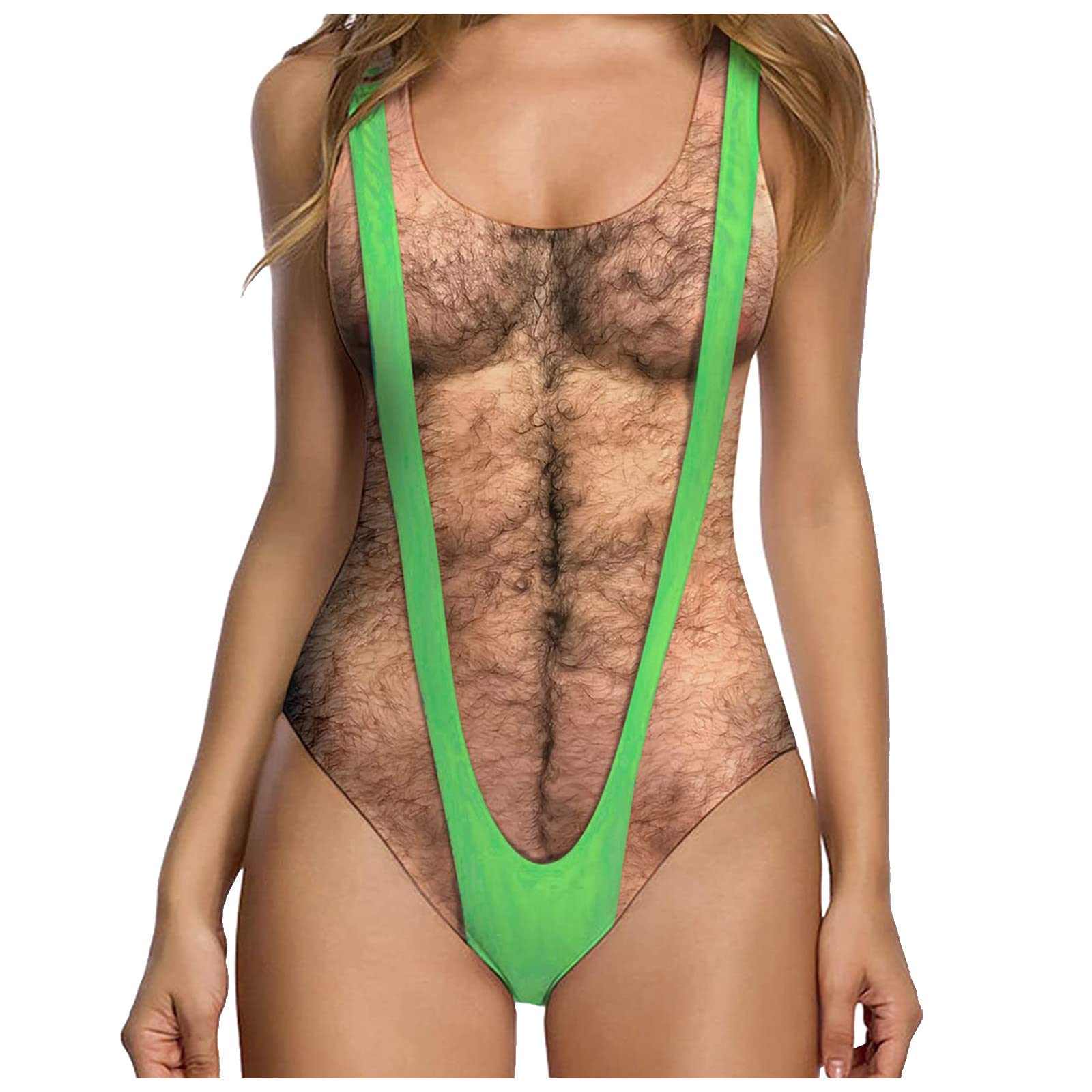 HYEMOZOne Piece Swimsuit for Women Fun Bathing Suit for Women Novelty Hairy Chest 3D Print Swimsuits Swim Beachwear