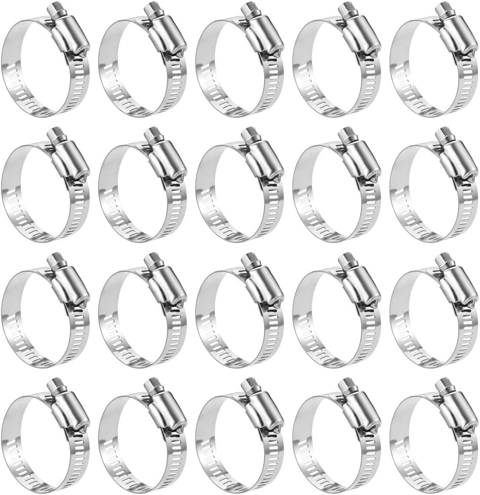 - 20 Pack Stainless Steel Hose Clamp Adjustable 1-1/4'' - 2-1/4'' (33-57mm) Worm Gear Hose Clamp, Metal Fuel Line Pipe Clamp for Plumbing, Automotive And Mechanical Application