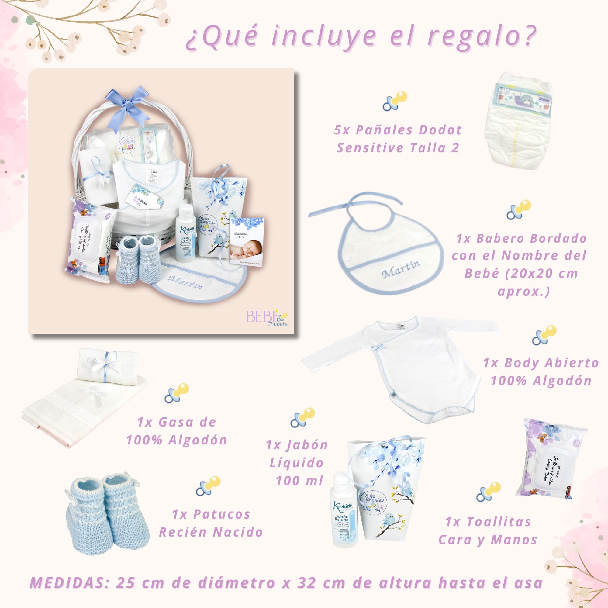 BEBÉCHUPETE Canastilla Bebe Personalizada - Cosas para bebes recien nacidos - Primera puesta bebe recien nacido - Regalos bebes recien nacidos originales - Regalo bebe recien nacido niña/o (Azul)