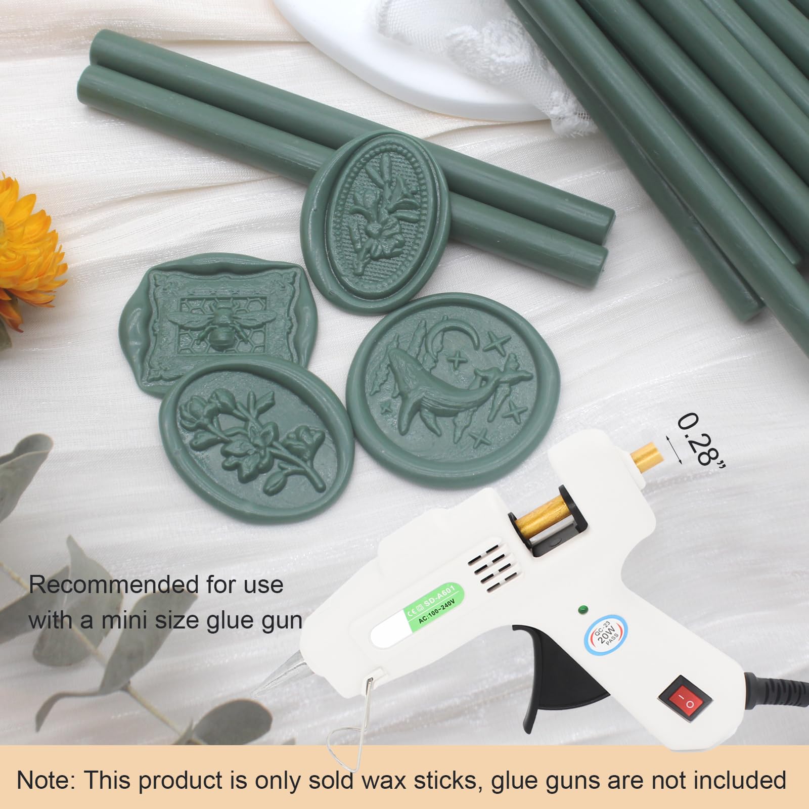 Varillas de sellado de cera verde oliva, 20 unidades, barras de sellado de cera para sello de cera, cera de sellado premium para sobre, sello de carta, boda, invación, manualidades, gran