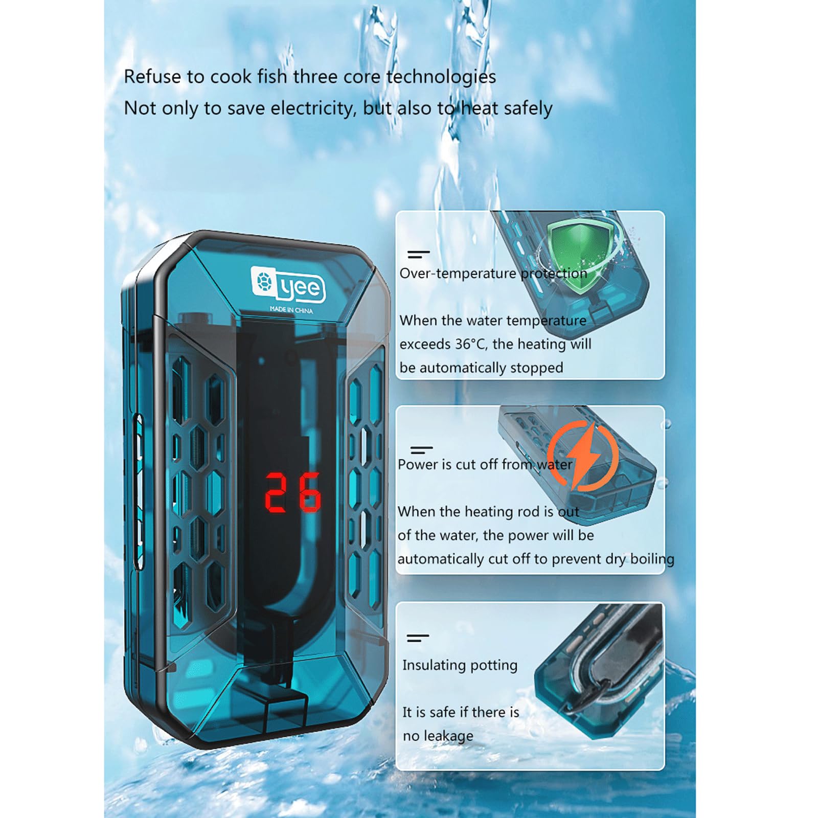 Asta riscaldante per Tartarughe Riscaldatore per Acquario Termostato Automatico Basso Livello dell'Acqua Controllo remoto della Temperatura Adatto, 25 W (150 W)