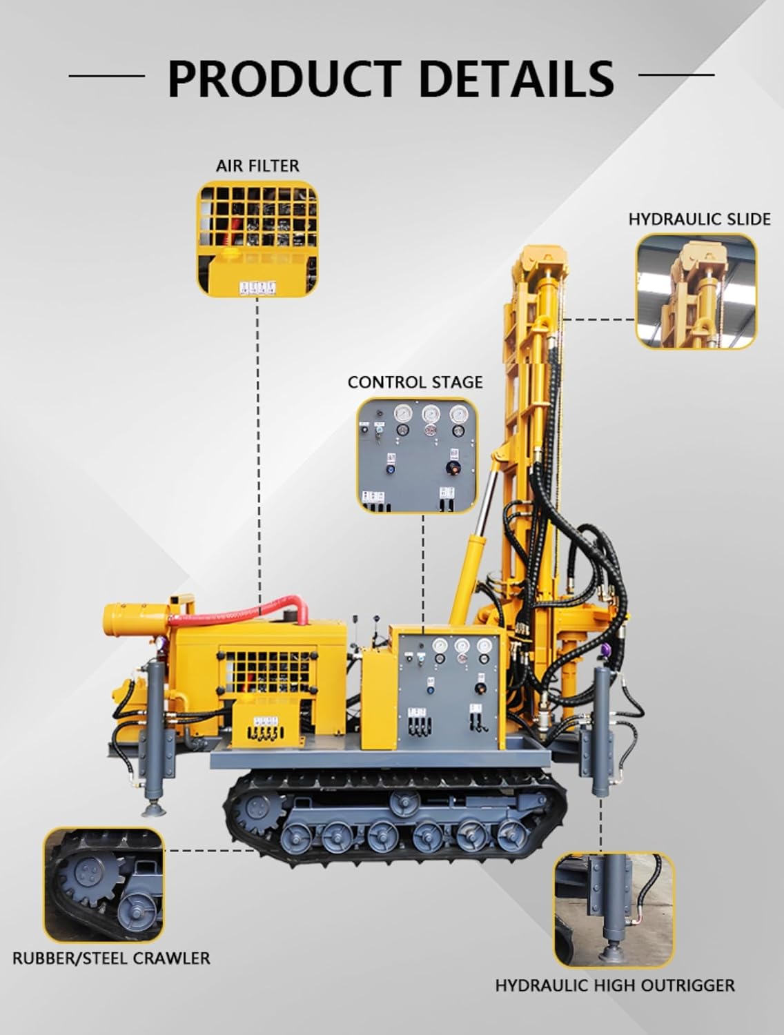 Heavy duty tracked hydraulic automatic dual power water air drilling rig with customizable drilling depth drill pipe and drill bit for rural wells farmland irrigation and geothermal drilling work