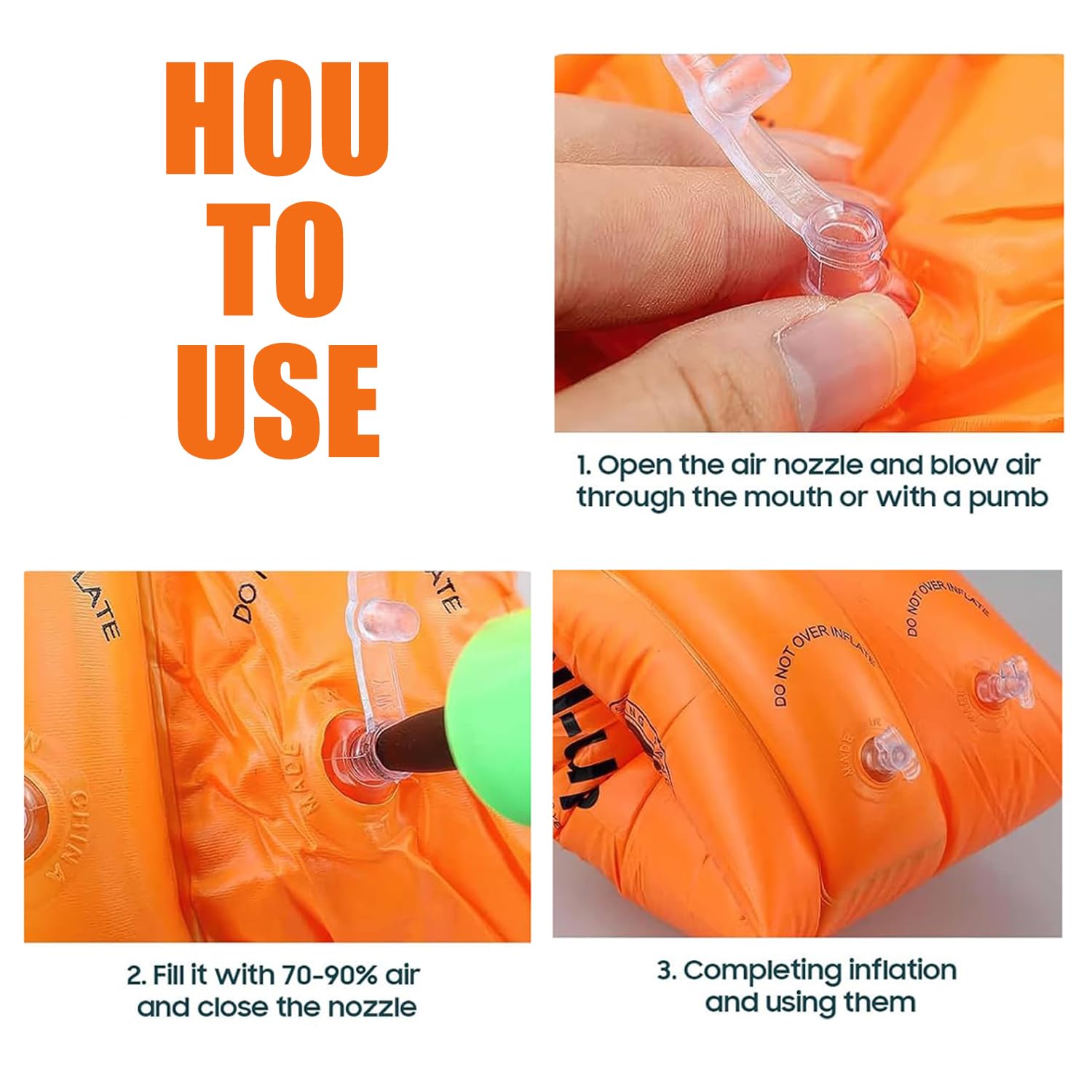 1 Pair Arm Floaties for Kid Pool Floats Sleeves Swimming Arm Float Rings for Kid Adult Water Sports Learning Swim Training (Orange) - Image 3 thumbnail