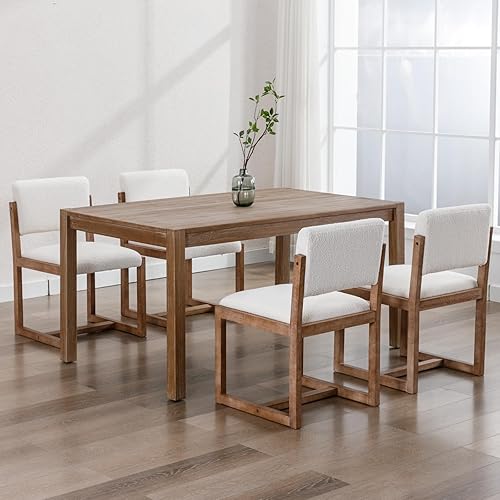 Miniatura 6 de Mid-Century - Juego de 2 sillas de comedor tapizadas de sherpa, sillas laterales sin brazos con respaldo, patas de madera para comedor, sala de