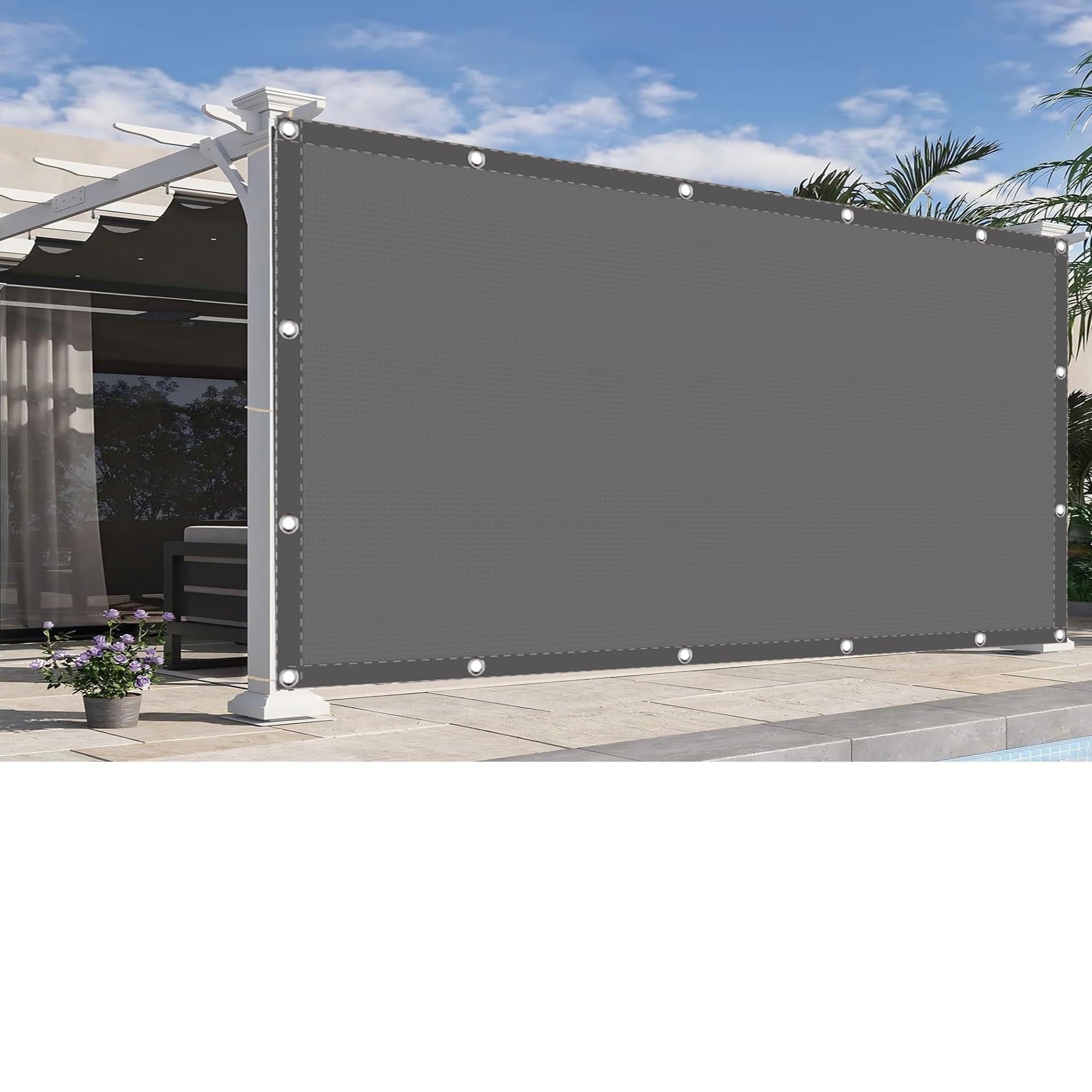 Brise vue balcon 2x2m gris clair en polyester imperméable et anti-UV avec oeillets pour pergola