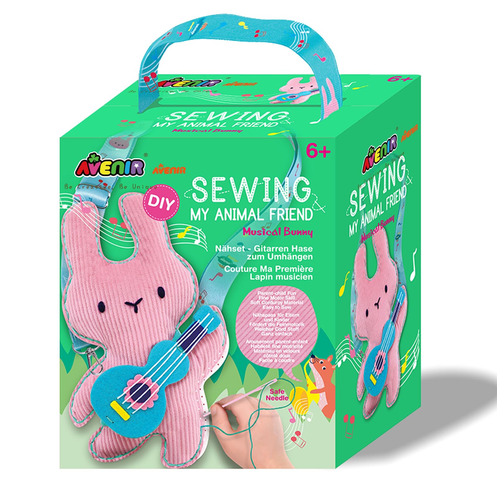 Sewing Kit for Beginner Kids Arts & Crafts Soft Toy My First Craft Set Includes Muscial Bunny with Fun Shoulder Strap Instructions & Plush Felt Materials for Learn to Sew, Embroidery for 6 Years
