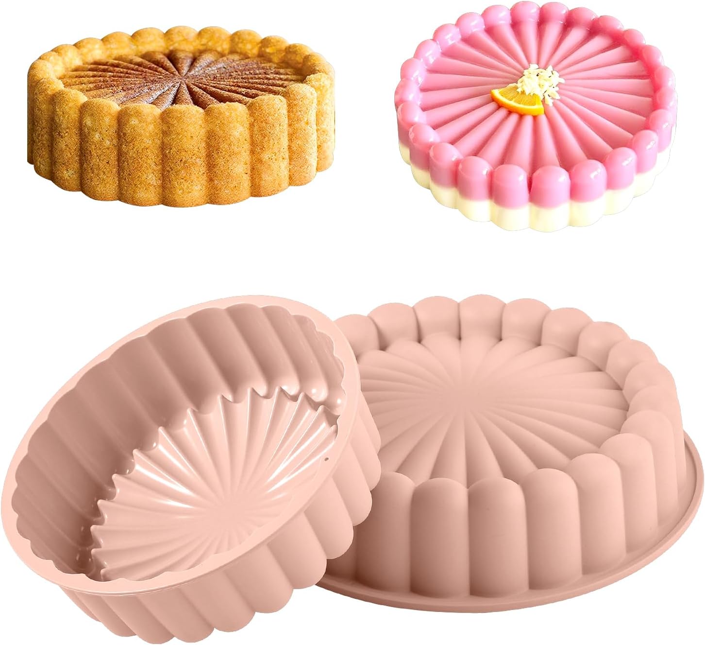 10 Inch Silicone Cake With 8 Inch Pan Set (2 Pack) - Nonstick Baking Mold for Pound Cake, Jello, Bread & Brownies, Dishwasher Safe