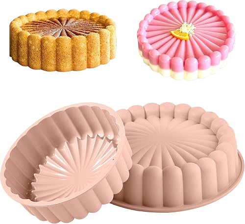 Juego de 2 moldes de silicona de 10 pulgadas con sartén de 8 pulgadas (paquete de 2)  Molde antiadherente para hornear pastel de libra, gelatina,