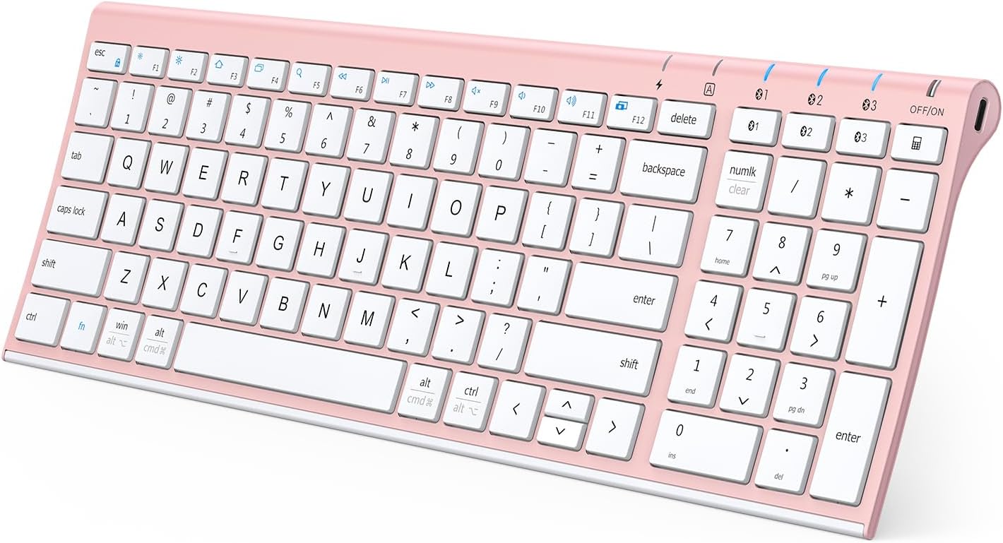 iClever BK10 Bluetooth Wireless Rechargeable Ultra-Slim Keyboard for iOS, Android, Windows, Mac, iPad, Tablet, Laptop, PC, Phone